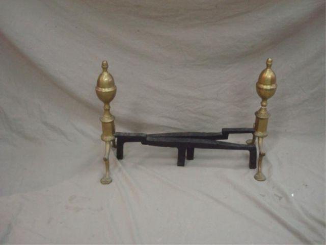 Antique Brass Fireplace Andirons. From