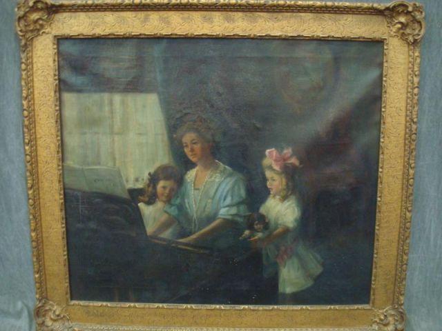 Oil on Canvas of Mother and 2 Daughters.