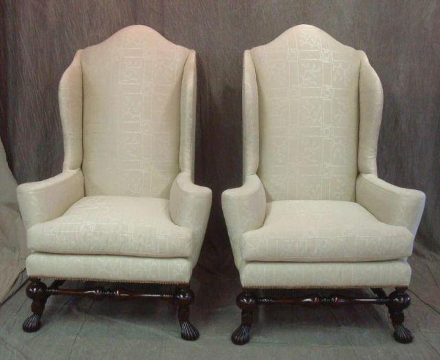 Pair of High Back Upholstered Wing