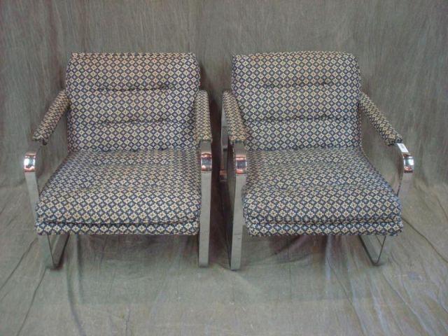 Pair of Chrome and Upholstered