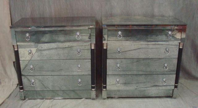 Pair of 4 Drawer Mirrored Chests