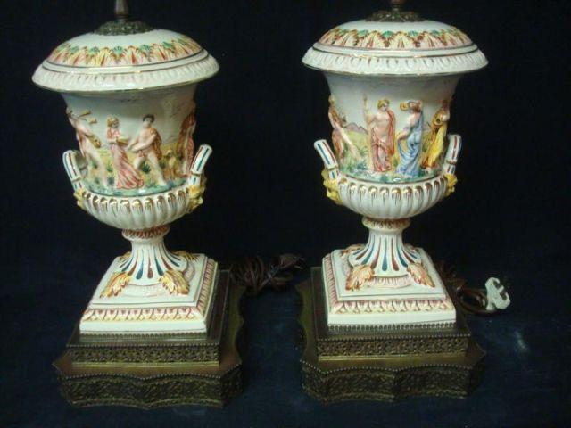 Pair of Capodimonte Urn Form Porcelain