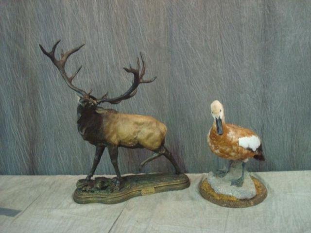 Carved Wood Moose & a Duck From
