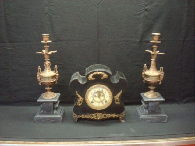 3 Piece Victorian Marble Clock bdc99