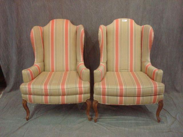 Pair of High Back Chairs with Striped