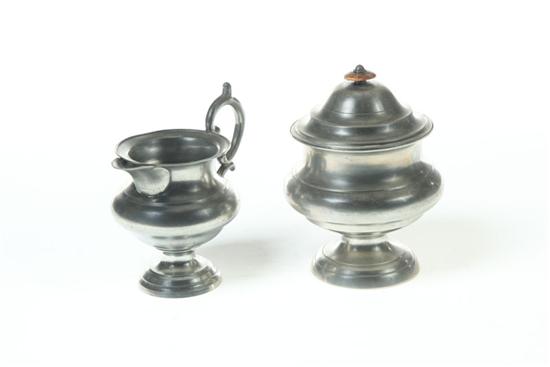 PEWTER CREAMER AND SUGAR.  American