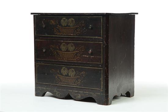 MINIATURE DECORATED CHEST OF DRAWERS.