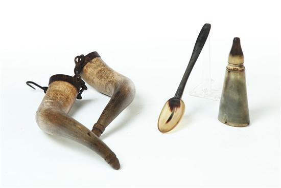 PAIR OF GREASE HORNS  HORN SPOON