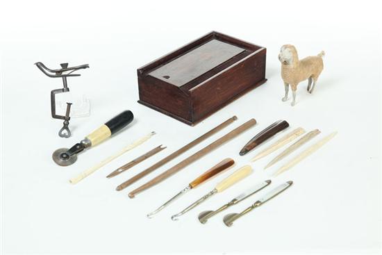 GROUP OF SEWING OBJECTS  BOX AND