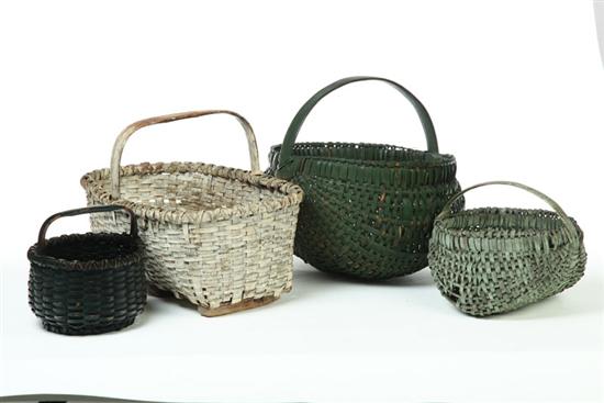 FOUR PAINTED BASKETS.  American