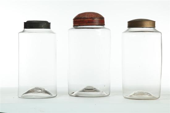 THREE BLOWN GLASS JARS WITH TIN 109245