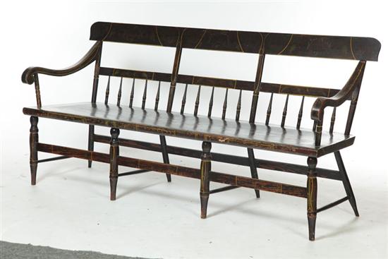 DECORATED WINDSOR BENCH.  American