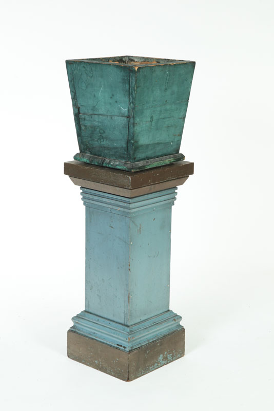 WOODEN PEDESTAL AND PLANTER American 109282