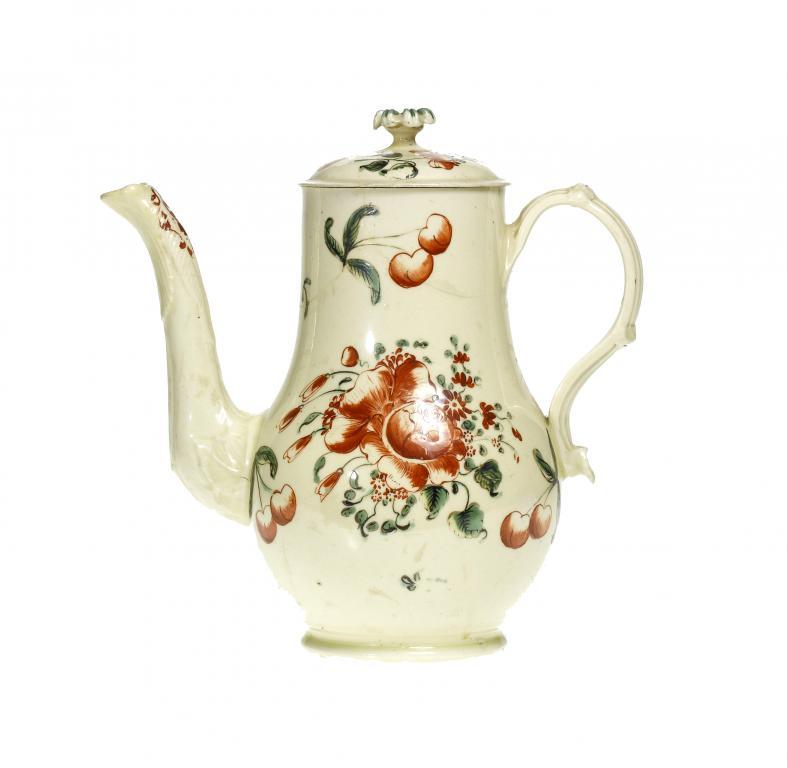 A CREAMWARE COFFEE POT AND COVER  1093dc