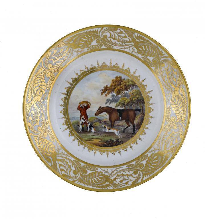 A DERBY PLATE
painted with a fox