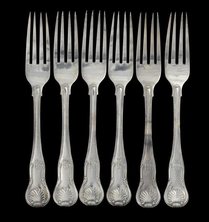 A SET OF SIX GEORGE IV TABLE FORKS Hourglass 1094f0