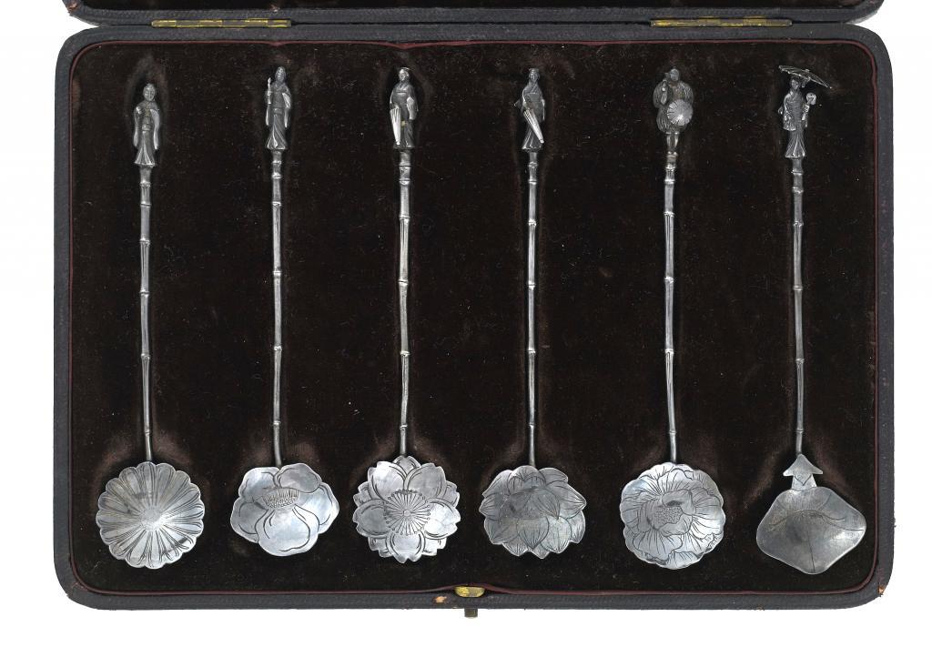 A SET OF SIX JAPANESE SILVER COFFEE 1094ee