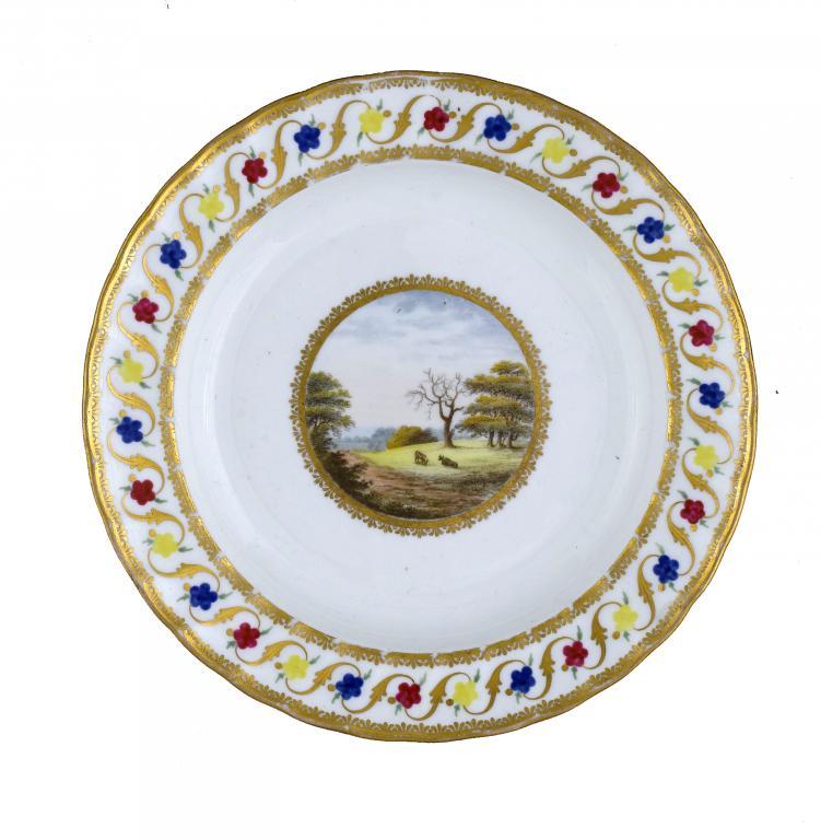 A DERBY PLATE painted with two 10951d