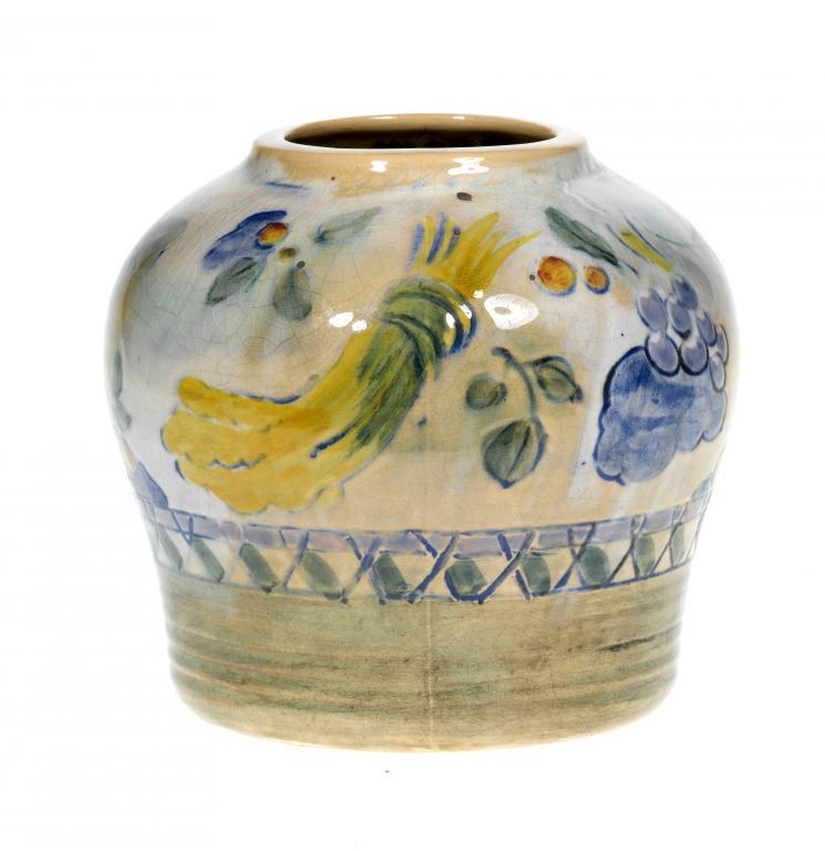 A ROYAL DOULTON EARTHENWARE JAR, DESIGNED