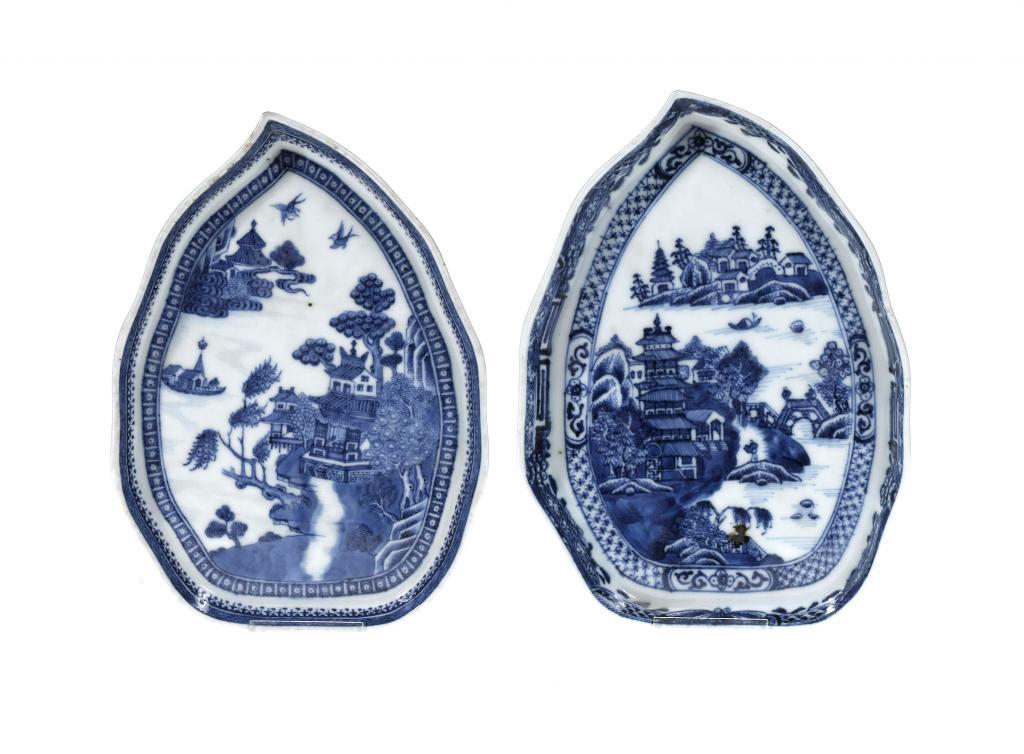TWO CHINESE PORCELAIN LEAF SHAPED