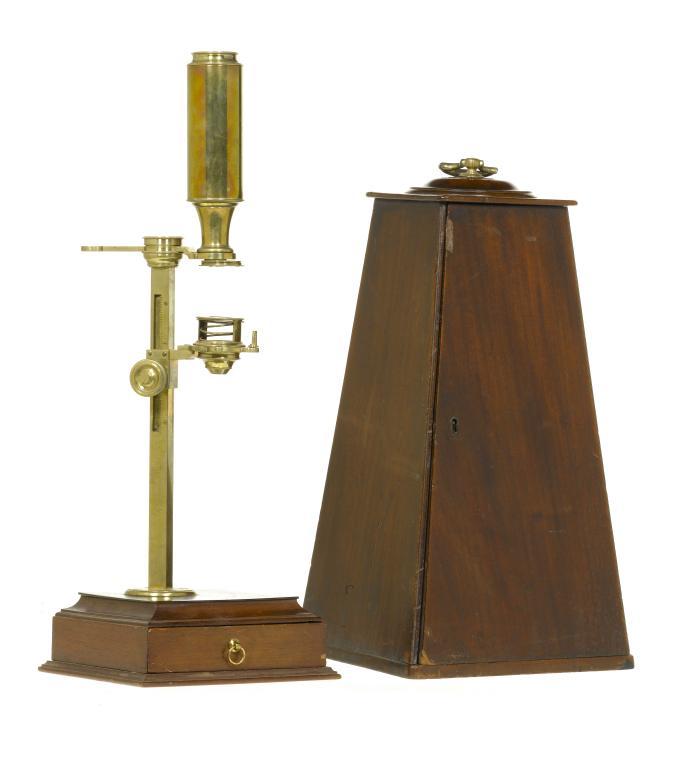 AN ENGLISH BRASS COMPOUND MICROSCOPE