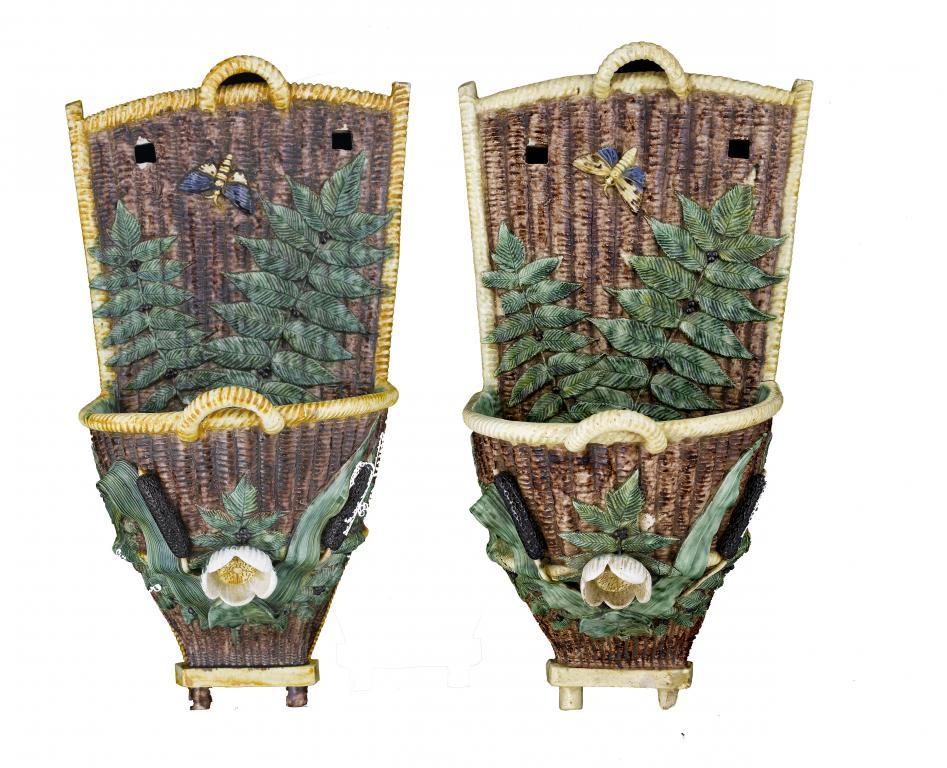 TWO FRENCH MAJOLICA WALL POCKETS in 1095b2
