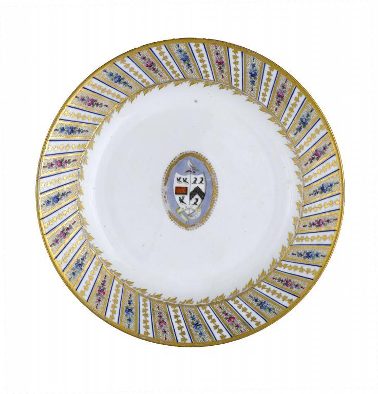 A DERBY ARMORIAL PLATE enamelled 1095eb