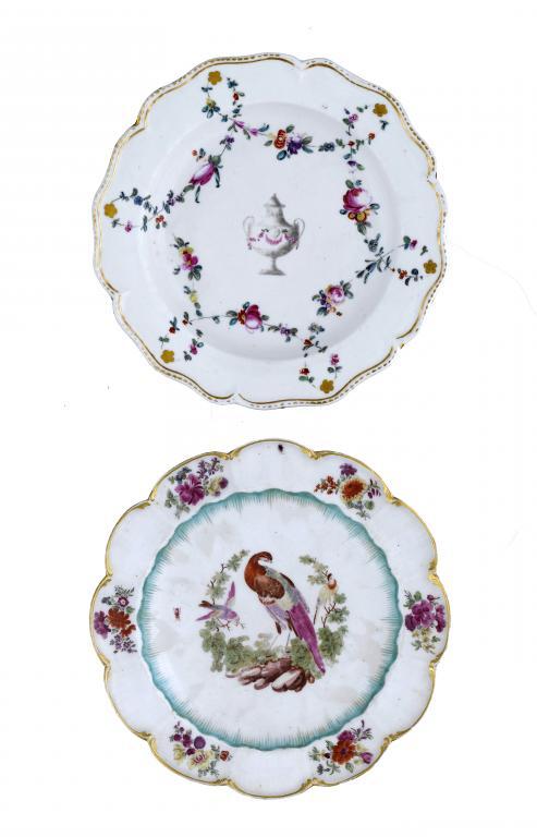 TWO CHELSEA PLATES
one enamelled with