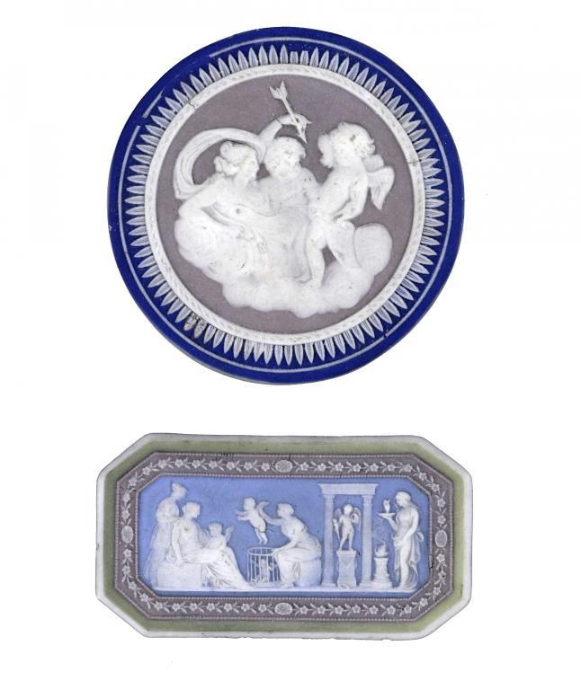 TWO WEDGWOOD JASPER WARE PLAQUES
the