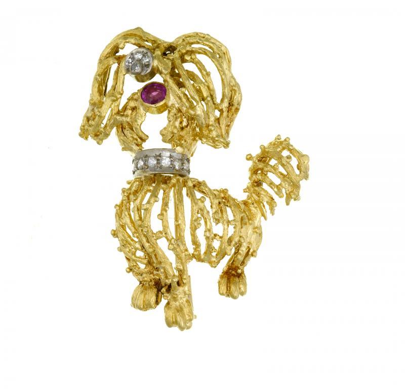 A RUBY AND DIAMOND POODLE BROOCH in 1096cc