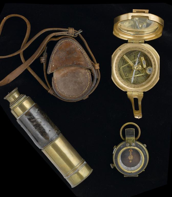 AN ENGLISH BRASS PRISMATIC COMPASS DATED