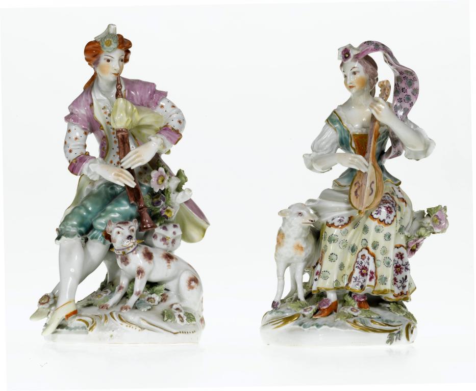 A PAIR OF DERBY FIGURES OF MANDOLIN