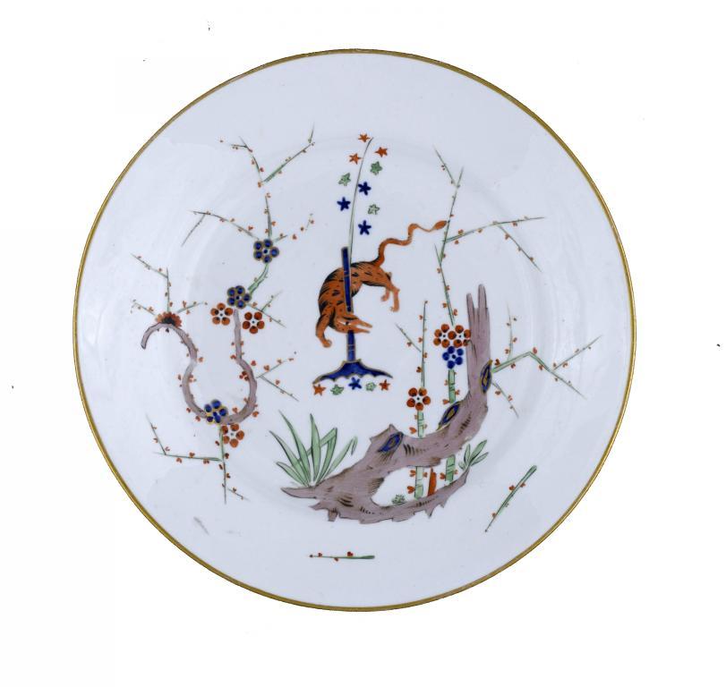 A DERBY PLATE
painted in cobalt and