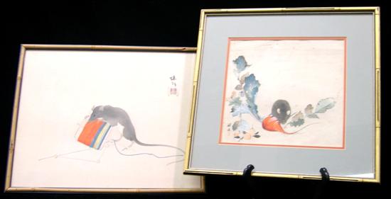 Two Asian watercolors of mice 