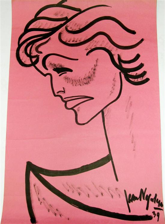 Negulesco brush drawing on pink 109a17
