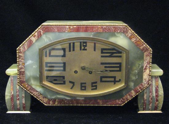 Deco Mantle clock  green and rust