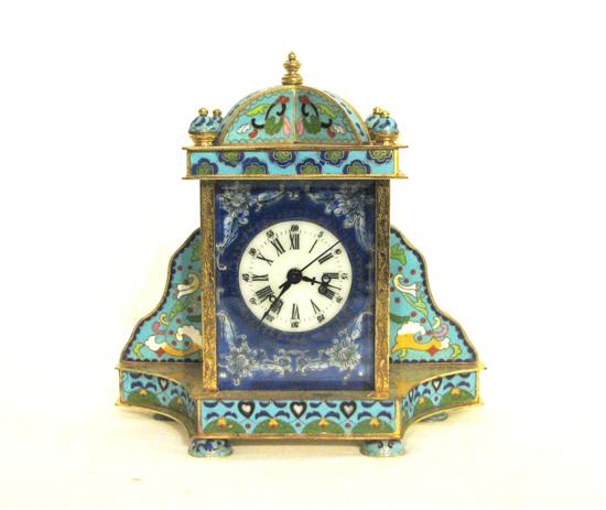 Cloisonne decorated mantle clock  quadruple