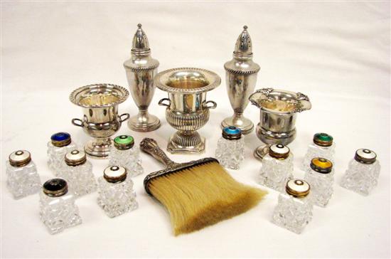 Twelve cut glass salts with sterling