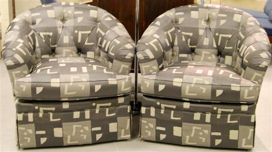 Pair barrel back chairs  gray/white