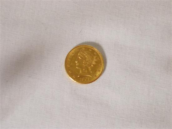 COIN: 1907 $5 US gold coin. Almost Uncirculated.