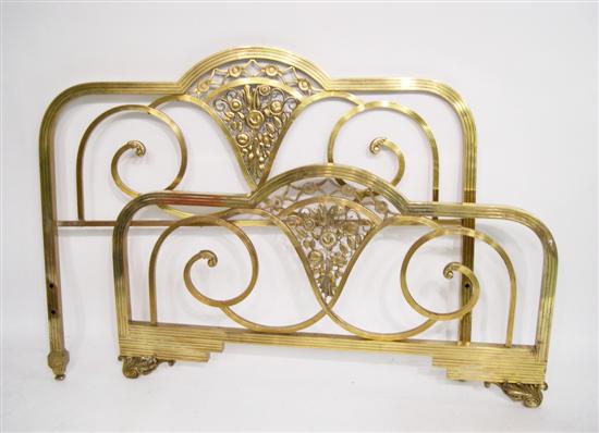 Art Deco brass bed  scrolled head