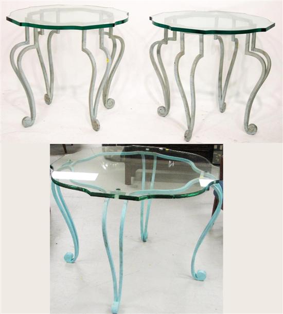 Three glass top metal base tables