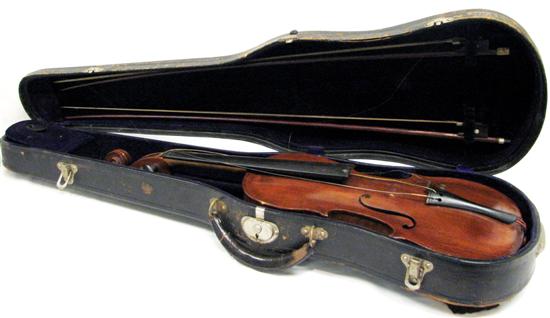Unmarked violin in case with two