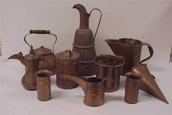 Copper kitchen utensils including four