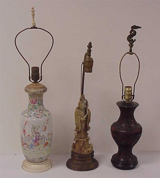Porcelain and cinnbar vases mounted