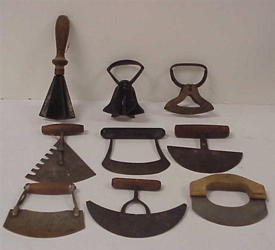 Nine 19th C. iron and wood choppers