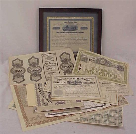 Railroad stock certificates including;