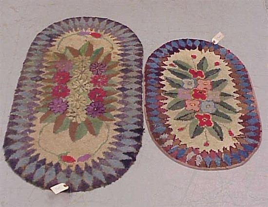 Two oval hooked scatter rugs  floral