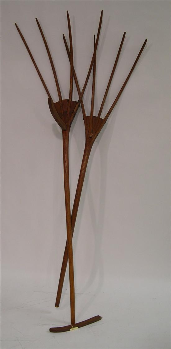 19th C. two wooden hay rakes  one