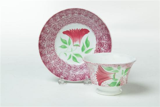 SPATTERWARE CUP AND SAUCER.  England